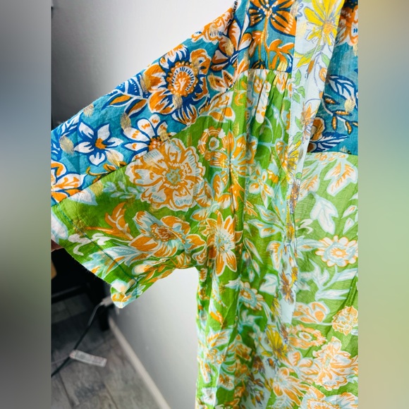 Anthropologie Current Air Floral Kimono Metallic Stamped Duster Cover Up - Picture 5 of 11